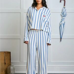 Striped Blue and White Women's Pajama Set